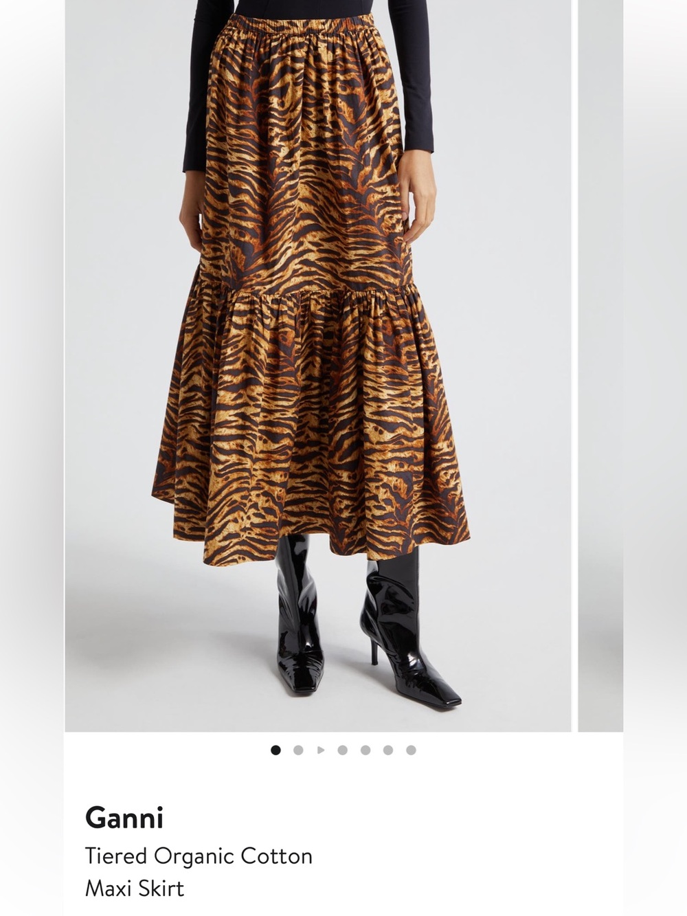Ganni Tiger-Print Tiered Maxi Skirt - Yellow & Black - Picture 5 of 5